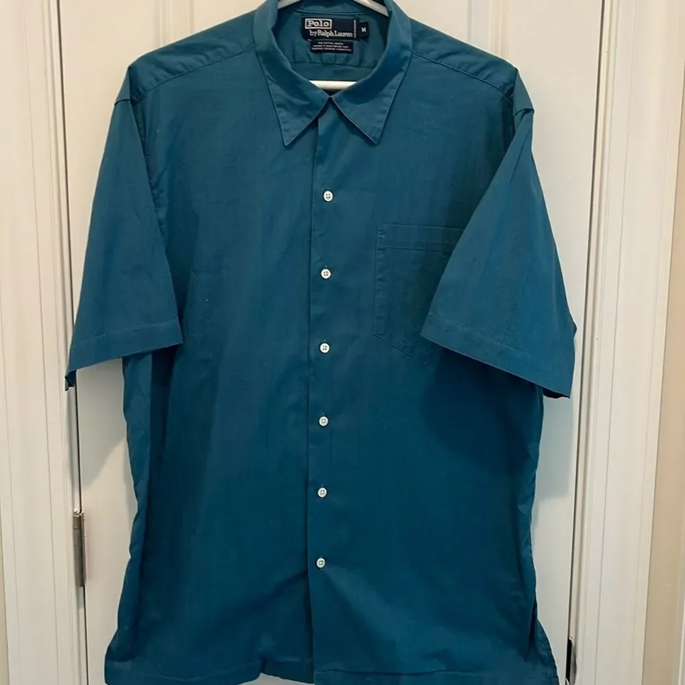 Ralph Lauren solid color madras Hawaiian Casual Polo Pocket Shirt Luau Hawaii M